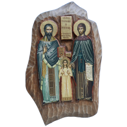Εικόνα "Αγίου Ραφαήλ" σε ακανόνιστα πελεκητό ξύλο (Οξιά, 38x23x3)