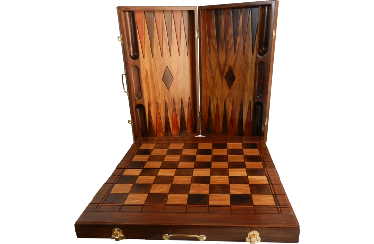 Σκάκι Τάβλι – Βαλίτσα (Ελιά (Το πλαίσιο από οξιά), 51χ30χ9)
